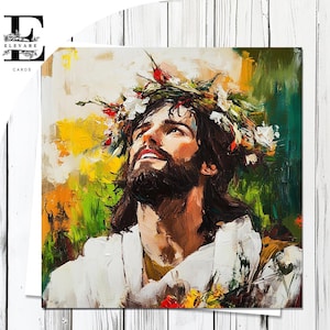 Páscoa, Coroa de Flores de Jesus da Primavera - Cartão Espiritual Religioso de Páscoa | Cartão / Cartaz Quadrado Deluxe de Acabamento Brilhante de Alta Qualidade 420gsm