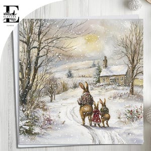 Familie Hasen Weihnachtskarte, Frohe Weihnachten Mama und Papa, schönes Paar. Wählen Sie zum Personalisieren, Front & Inner Card 6 x 6 8 x 8,6 5 x 5 SAVE Kaufen