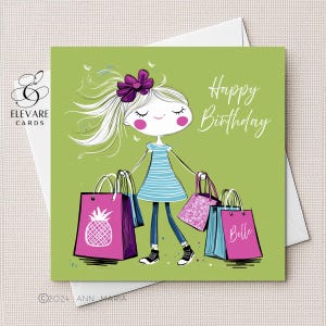 Tarjeta de cumpleaños para niña de compras, 10, 11, 12 años, adolescente, acuarela, personalizada, para hija, nieta y hermana, alta calidad, 15 x 15 x 20 cm