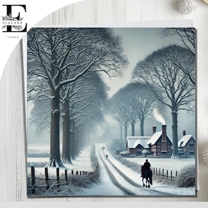 Maravillas invernales, campiña inglesa, casa Tudor, tarjeta navideña con nieve, obra de arte vintage. Tarjeta en blanco, personalizable a elección, 15x15, 20x20, 17x13 cm, 12x13 cm, 14x13 cm.