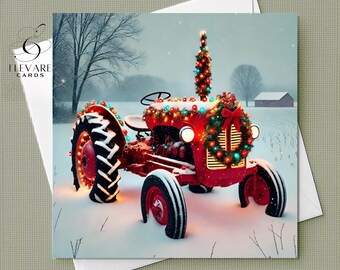 A Red Tractor Christmas Card, Merry Christmas Mum and Dad, Lovely Couple. Choose To Personalise, Front & Inner Card 6x6 8x8,6 5x5 SAVE Buy