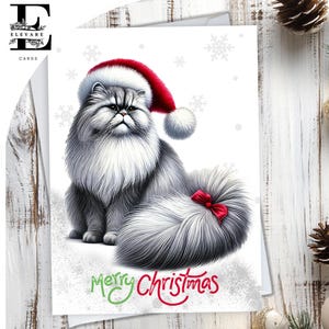 Perzische Kat Met Een Kerstmuts. Vrolijk kerstfeest. Een leuke kerstkaart voor alle kattenliefhebbers. Alle leeftijden, keuze om aan te passen: A5, 6 x A6