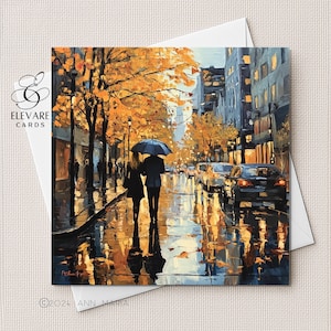 Una giornata umida e piovosa a New York City / Arte impressionista / Cartolina / Stampa poster / Cartoncino di alta qualità / Opzioni personalizzate. 5x5 6x6 8x8"