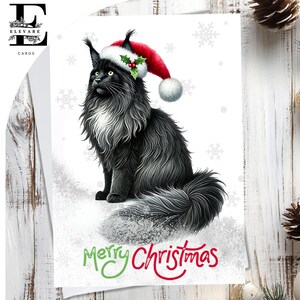 Chat Maine coon coiffé d'un chapeau de Noël. Joyeux Noël. Une carte de Noël amusante pour les amoureux des chats de tous âges, à personnaliser, A5, 6 x A6
