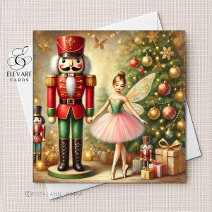 Der Nussknacker und die Zuckerfee, Weihnachtsbaum, Schöne Weihnachtskarte, Kunstwerk. Leere Karte, wählen Sie besonders anfertigen 6x6 8x8,6 5x5 Schütt
