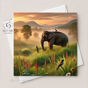 Elefante maestoso, sulle pianure, animali selvatici / Biglietto vuoto / Stampa poster / Qualsiasi occasione, personalizzato, Lui / Lei Dimensioni 6x6 8x8, 6 5x5 all'ingrosso