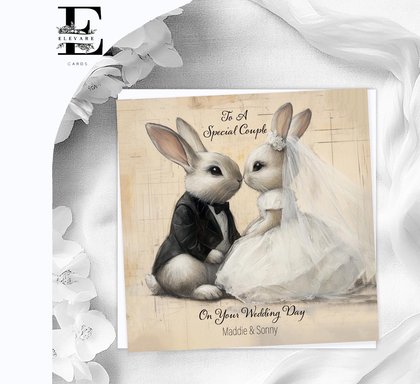 Wedding Card, to a Special Couple, Rabbit Bride \u0026 Groom | Personalised  Framable Card | Square 6x6 8x8\, image size:1392x1270
