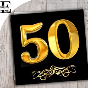 Gepersonaliseerde verjaardagskaart, voor een 50-jarige man of vrouw - samengesteld, glanzende afwerking helder en vrolijk ontwerp voor 50e verjaardag