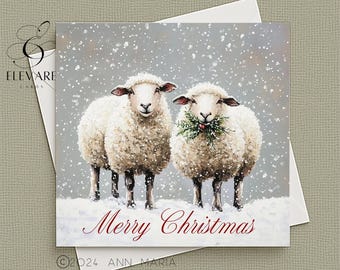 Winter Sheep Farm life Christmas Card | Poster Print. Personalised | Blank | Mum & Dad, Wife, Husband | High Quality Luxury Sq 5x5 6x6 8x8"