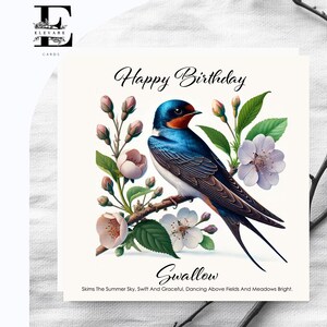 Schwalbenvogel & Kirschbaum Gemälde von UK Woodland Wild Bird Geburtstagskarte mit Vers 6x6 8x8 "Hochglanz Deluxe Top Grade 420gsm