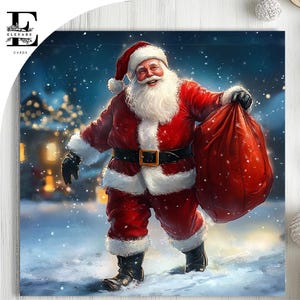 Weihnachtsmann & Baum, Santa. Traditionelle Weihnachtskarte, Frohe Weihnachten. Wählen Sie zum Personalisieren, Vorderseite, innere Karte 6 x 6 8 x 8, 6 5 x 5 SAVE Kaufen