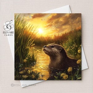 Lontra, Animali Selvatici del Fiume, Biglietto d'Arte / Biglietto Vuoto / Stampa Poster / Qualsiasi Occasione, Personalizzato, Lui / Lei. Qualsiasi Età. Dimensioni 6x6 8x8, 6 5x5 (Scatola)