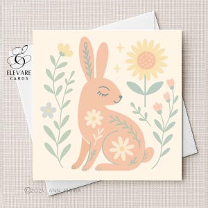 Scandinavische haas kaart en poster | Lente volkskunst kinderkamer muurkunst | Kinderdecoratie | Perfect voor kinderkamer, kinderkamer Inlijstbare kwaliteitskaarten