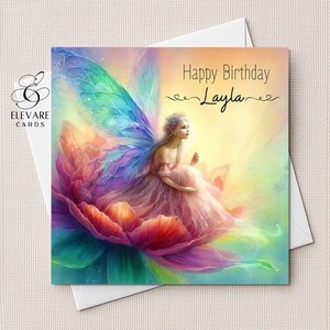 carte personnalisée fée fleur | Poster pour maman, maman, grand-mère, anniversaire, fête des mères. 6x6", 8x8"| Brillant de luxe de haute qualité 420 gsm