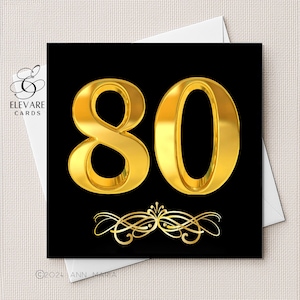 Carte d'anniversaire personnalisée | Un homme ou une femme de 80 ans | Composition composée, finition brillante, choix de motifs lumineux et joyeux pour 80e anniversaire