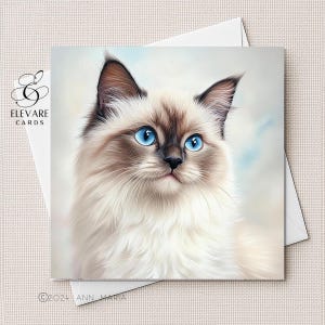 Chat siamois | Portrait à l'aquarelle | Carte vierge | affiche | Tous les amoureux des chats. Elle, lui, options personnalisées | Carré 6x6 8x8 11,5X11,5 VRAC