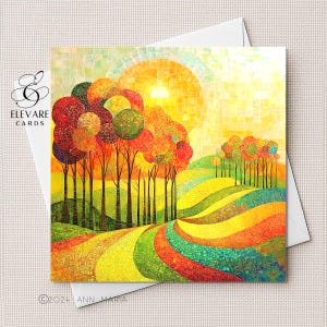 Arbres aux couleurs automnales, art impressionniste moderne. de voeux | Affiche imprimée | Options personnalisées de luxe de haute qualité + vrac 5 x 5 6 x 6 8 x 8 po.