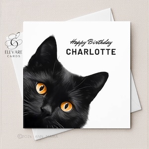 Chat noir jouant à cache-cache | Carte vierge | Poster | Pour tous les amoureux des chats. Elle, lui, personnalisés | Carré. 6x6 8x8 11,5X11,5 EN VRAC Acheter