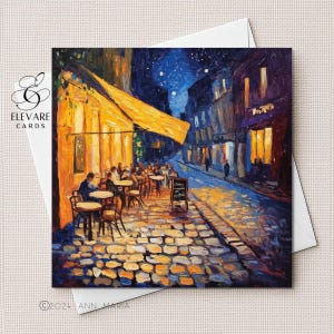 Impressionistische kaart van een caféterras bij nacht Geïnspireerd door Vincent van Gogh | Wenskaart posterafdruk | Gepersonaliseerd | Kwaliteit: 5 x 5 6 x 6 8 x 8 inch