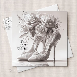 Fijne trouwdag, bruidskaart, here Comes The Bride To Be | Gepersonaliseerde pasbare kaart | Vierkant 6 x 6 8 x 8" glanzend luxe hoge kwaliteit 420 g