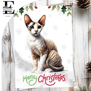 Een Devon Rex Cat, kerstkaart, vrolijk kerstfeest. Voor kattenliefhebbers van alle leeftijden. Kies om aan te passen, A5, 6 x .