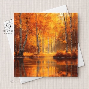 Carte d'anniversaire Art impressionniste, Les lacs d'automne et les bois | Affiche imprimée | Options personnalisées de luxe 420 gsm.  5x5 6x6 8x8