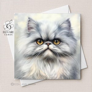 Chat persan à poils longs | Portrait à l'aquarelle | Carte | affiche | Tous les amoureux des chats. Elle, lui, options personnalisées | Carré 6x6 8x8 11,5X11,5 EN VRAC