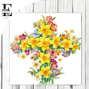 Osterkreuz, schöne Frühlingsblumen für die Osterzeit | Personalisierte Karte & Poster | Glossy Finish Deluxe High Grade 420gsm