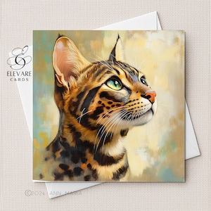 Aquarelle de chat du Bengale | Carte | Affiche | Pour tous les amoureux des chats. Elle, lui, options personnalisées | Carré 6x6 8x8 11,5X11,5 EN VRAC Acheter