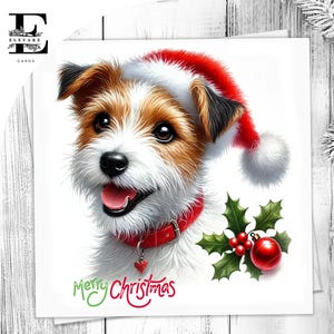 Jack Russel Terrier Weihnachtskarte, Haustier-Karte, Hund trägt eine Weihnachtsmütze. Hundeliebhaber, Ihn, Sie Wählen, um 6 x 6 8 x 8, 6 5 x 5 Massenkauf anpassen.