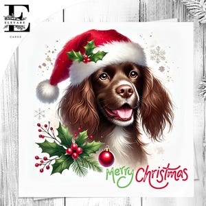 Um Springer Spaniel Usando um Chapéu de Natal. Um Cartão de Natal Divertido Para Amantes de Cães. Ela ou Ele, Escolha Personalizar 6x6 8x8,6 5x5 Compra em Massa