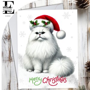 Chat Persan Coiffé D'un Chapeau De Noël. Joyeux Noël. Une carte de Noël amusante pour tous les amoureux des chats. Tous les âges, choisissez la personnalisation - A5, 6 x A6