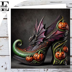 Gothic Dekoriert Hexen Schuh Dark Halloween Impression Malerei Blank Geburtstagskarte 15x15 8x8 "Hochglanz Deluxe Grade 420gsm Kann Anpassen