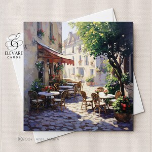 Café em uma rua na Inglaterra. Um cartão de arte impressionista rústico | Impressão de pôster | Papel-cartão de alta qualidade | Opções personalizadas. 5x5 6x6 8x8"