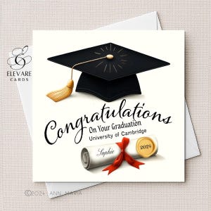 Casquette académique en mortier, remise des diplômes. Félicitations. de voeux | Formats d'impression de poster 6 x 6 8 x 8 po. Qualité brillante Deluxe 420 g/m²