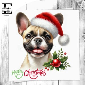 Een kerstkaart van de Franse bulldog, leuke kaart voor huisdieren, met een kerstmuts. Voor hondenliefhebbers: hem of haar. Kies om aan te passen 6 x 6 8 x 8,6 5 x 5 In bulk kopen.
