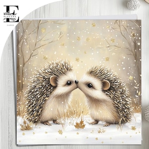 Igel Weihnachtskarte, Frohe Weihnachten Mama und Papa, schönes Paar. Wählen Sie, um Front & Inner Card 6 x 6 8 x 8, 6 5 x 5 SAVE Massenkauf zu personalisieren