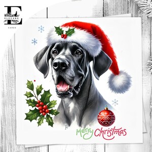 Een kerstkaart voor de Great dane-hond, een schattige hond met een kerstmuts. Hondenliefhebbers, hem of haar, kiezen ervoor om aan te passen 6 x 6 8 x 8,6 5 x 5 in bulk kopen.