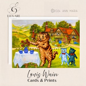 Louis Wain - Impression originale de peinture de chat sous forme de carte de voeux ou d'affiche brillante magnifiquement raffinée. Art unique pour les amoureux des chats, cartes et affiches.