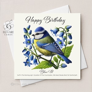 Mésange bleue sur jacinthes des bois | d'oiseau coloré de région boisée britannique d'aquarelle | Affiche imprimée | Verset | 6x6 8x8 Deluxe haute qualité brillant