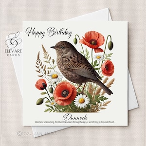 Dunnock Bird  & Wild Flowers | Watercolour, UK Woodland Wild Bird, Greeting Card | Poster Print | Verse | 6x6 8x8" High Quality Deluxe Gloss