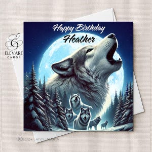 Schöner heulender Wolf, spirituelle Wildtier Geburtstagskarte & Poster | Tochter, Schwester, Nichte. Grußbild Gloss Deluxe Custom Sq. 6x6 8x8