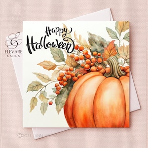 aquarelle citrouille joyeux d'Halloween,cartes de vœux à encadrer automne fantaisie | Affiche imprimée | 6 x 6 8 x 8 | Brillant de luxe de haute qualité