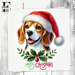 Een beagle-kerstkaart, leuke huisdierenkaart, kerstmuts op. Voor alle hondenliefhebbers. Haar of hem. Kies om aan te passen 6 x 6 8 x 8,6 5 x 5 In bulk kopen.