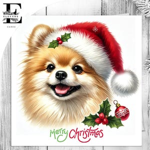 Een kerstkaart Pommeren, leuke huisdierenkaart, kerstmuts op. Voor alle hondenliefhebbers. Zij, hem. Kies om aan te passen 6 x 6 8 x 8,6 5 x 5 In bulk kopen.