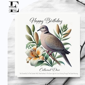 Collared Dove, Vogel des Friedens Gemälde von UK Woodland Wild Bird Geburtstag Grußkarte & Vers 6 x 6 8 x 8 "Hochglanz Deluxe Top Grade 420gsm