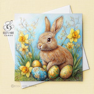 Coelho de Páscoa, Cartão de Primavera | Coelho de Páscoa com Ovos de Páscoa - Personalizado - Cartão/Pôster Divertido, | Acabamento Brilhante Deluxe de Alta Qualidade 420gsm