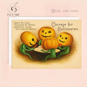 Cartas de Baralho Vintage Halloween Jack O' Lanterns | Arte Retrô, Peculiar, Caprichoso, Cartão de Felicitações | Impressão de Pôster | A5 A4 | Brilho de Qualidade Deluxe