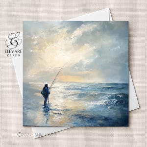 Pescador en el mar - Tarjeta o póster de cumpleaños - Día del Padre. Hijo, nieto - Tarjeta cuadrada brillante de lujo, personalizada