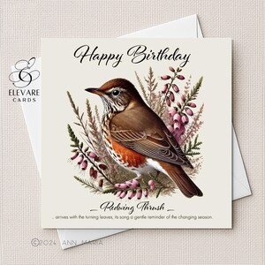 Zorzal alirrojo (pintura/acuarelas, pájaro colorido del bosque del Reino Unido), tarjeta de felicitación/póster/verso/6x6 8x8 de lujo, alta calidad, brillo